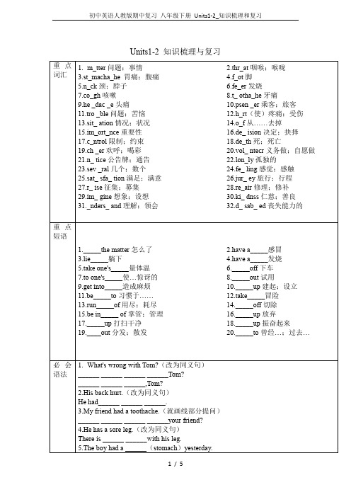 初中英语人教版期中复习 八年级下册 Units1-2_知识梳理和复习