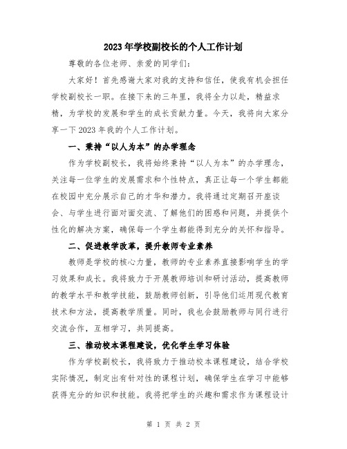 2023年学校副校长的个人工作计划