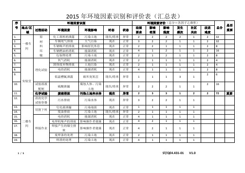 环境因素识别和评价表(六大因子评分样表和评分标准)