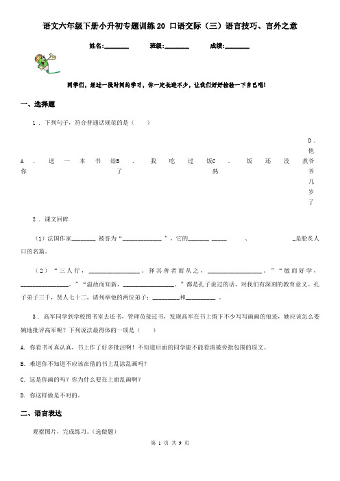 语文六年级下册小升初专题训练20 口语交际(三)语言技巧、言外之意