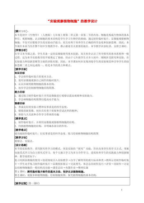 七年级生物上册 第二单元 第一章 第二节 实验观察植物细胞教案 新人教版