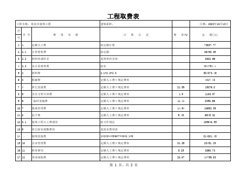 装饰工程取费表