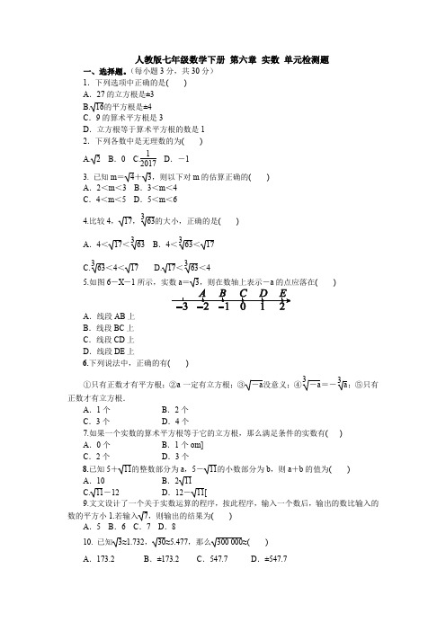 【3套精选】人教版初中数学七年级下册第六章《实数》单元测试卷(含答案)(1)