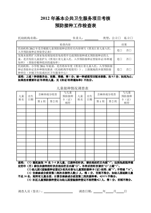 预防接种工作检查表