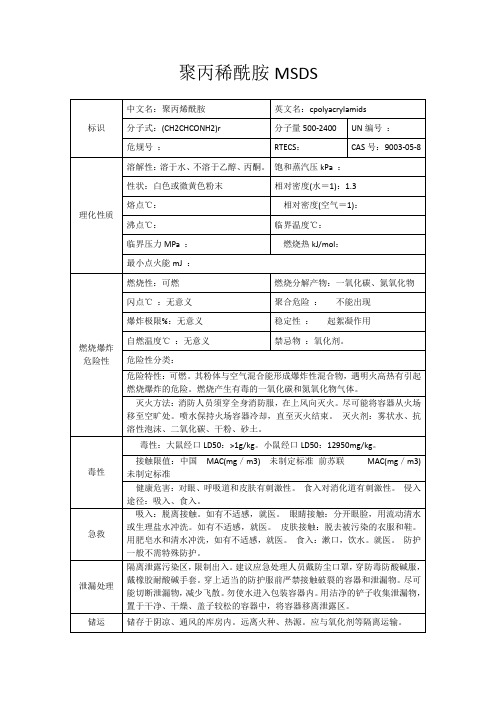 聚丙稀酰胺msds