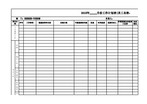 2015年最新部门月度工作计划表(新)