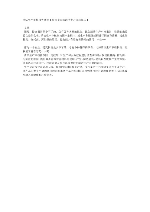 清洁生产审核报告案例【公司企业的清洁生产审核报告】.docx