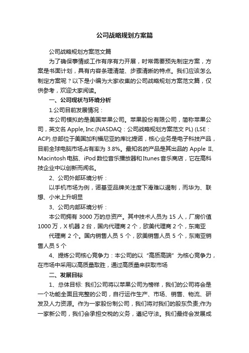 公司战略规划方案范文篇