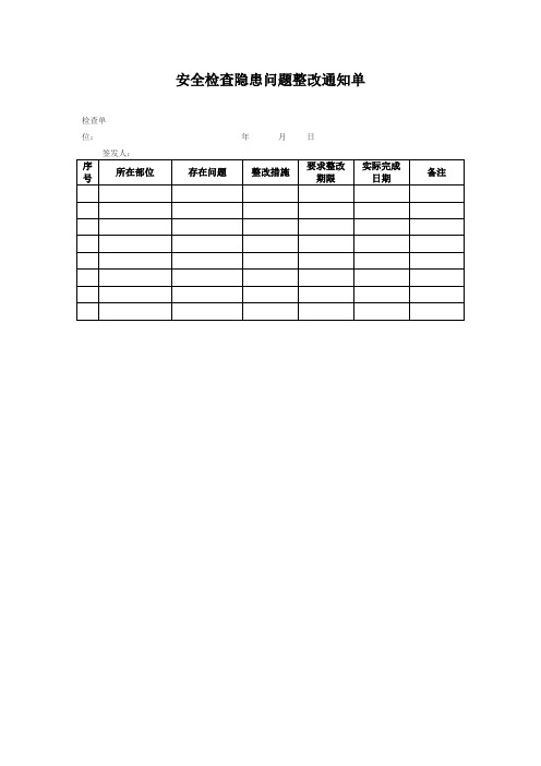 安全检查隐患问题整改通知单