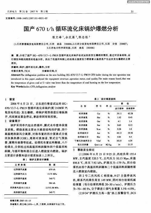 国产670t／h循环流化床锅炉爆燃分析