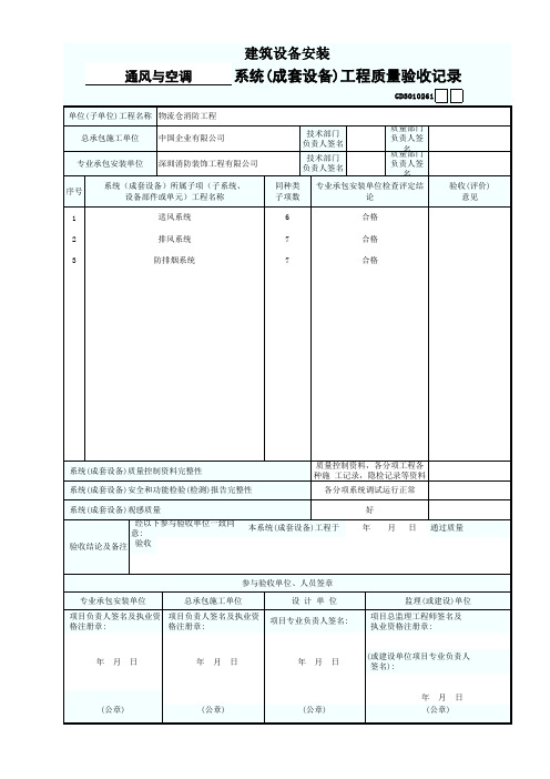 通风空调系统(成套设备)工程质量验收记录1