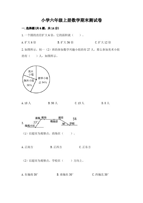 小学六年级上册数学期末测试卷附答案(综合卷)