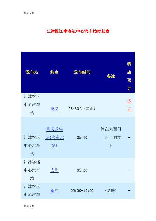 (整理)江津区江津客运中心汽车站时刻表