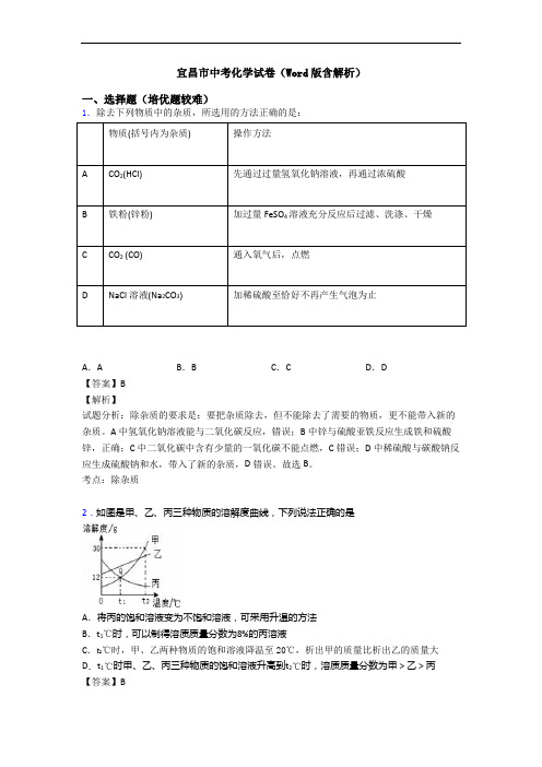 宜昌市中考化学试卷(Word版含解析)