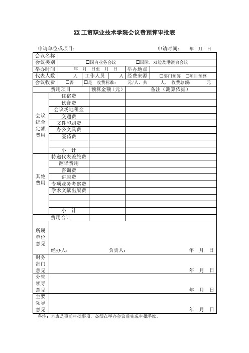 XX工贸职业技术学院会议费预算审批表