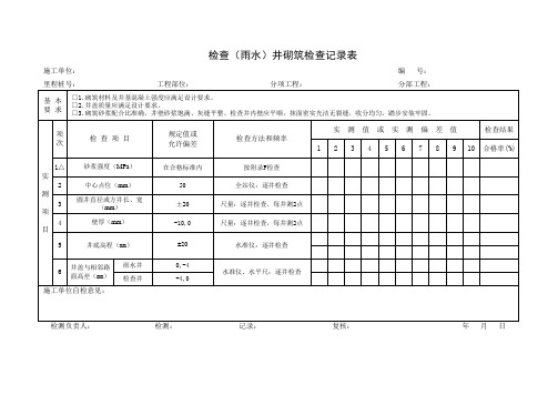 检查(雨水)井砌筑检查记录表