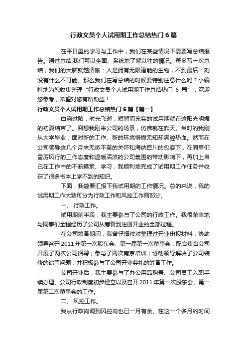 行政文员个人试用期工作总结热门6篇