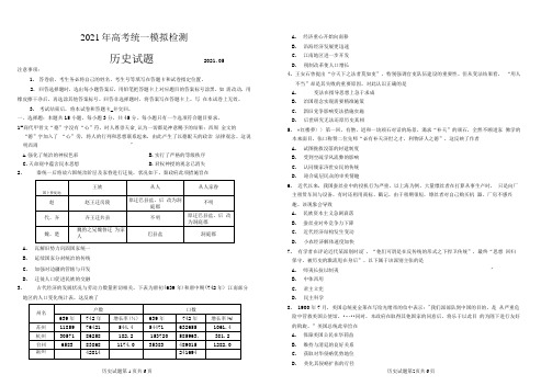 青岛市2021年高考统一模拟检测历史试题及答案