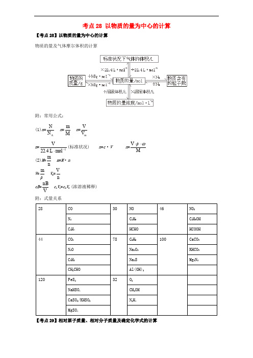 高考化学二轮专题复习30个考点 第六版块 化学计算 考点28 以物质的量为中心的计算(含解析)