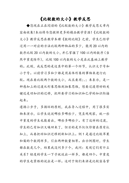 《比较数的大小》教学反思