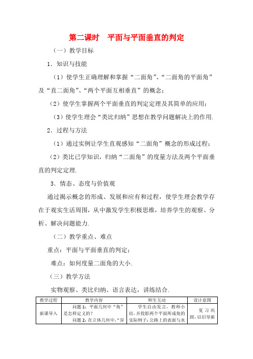 高中数学 2.3.2平面与平面垂直的判定教案 新人教A版必修2