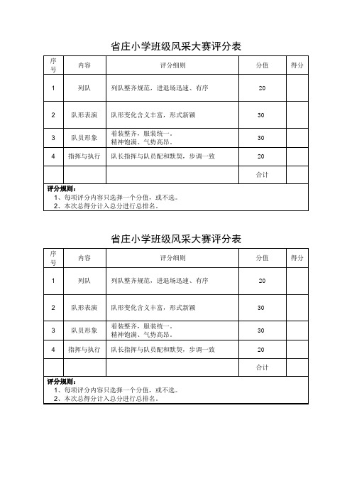 班级风采展示评分标准