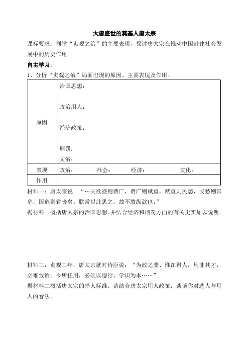 江苏省南京市溧水区第三高级中学(人教新课标)高中历史选修四学案第一单元 第2课 大唐盛世的奠基人