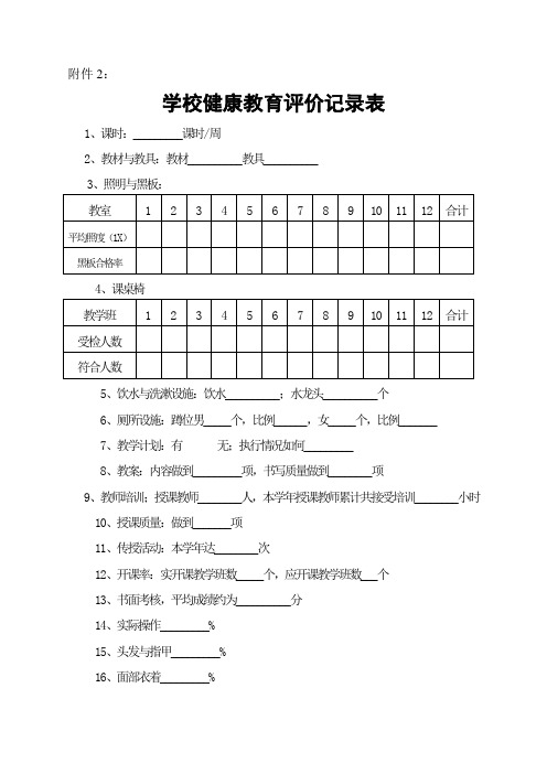 学校健康教育评价记录表