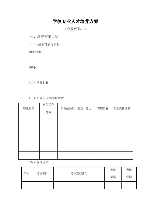 学校专业人才培养方案(填写表格)