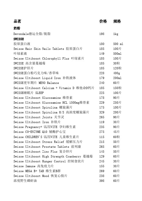 澳洲代购商品价格