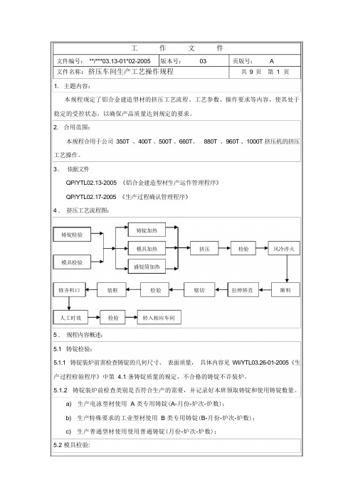 挤压车间工艺操作规程