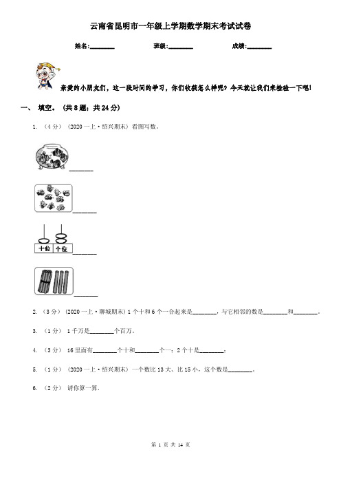 云南省昆明市一年级上学期数学期末考试试卷