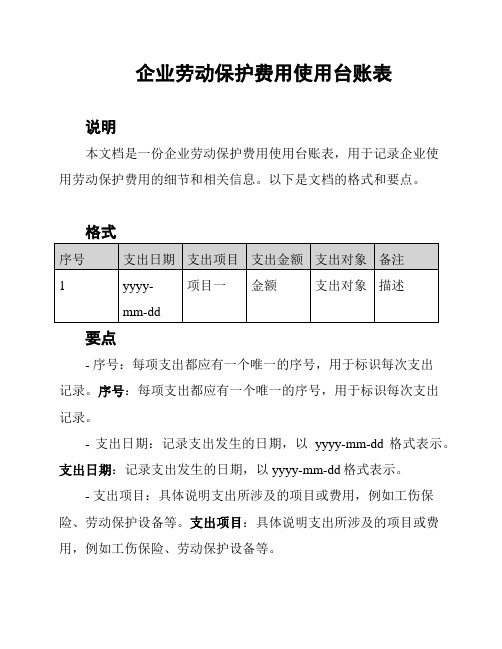 企业劳动保护费用使用台账表