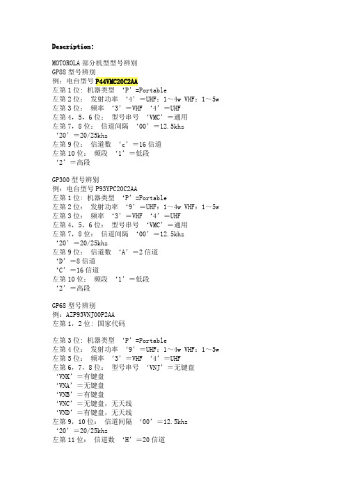 MOTOROLA部分机型型号辨别