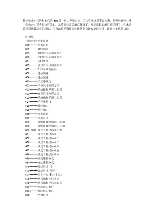 数控铣床G代码和M代码