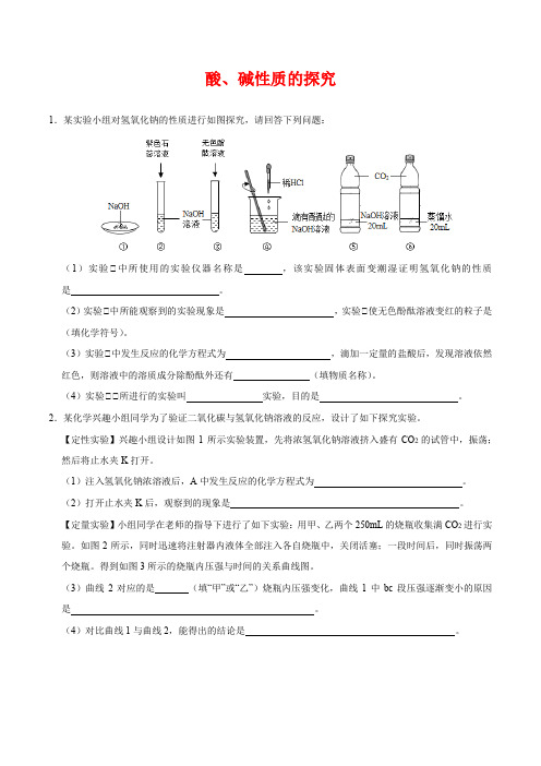 【化学实验专项练习】中考化学实验探究高分专项练习：酸、碱性质的探究(含答案与解析)