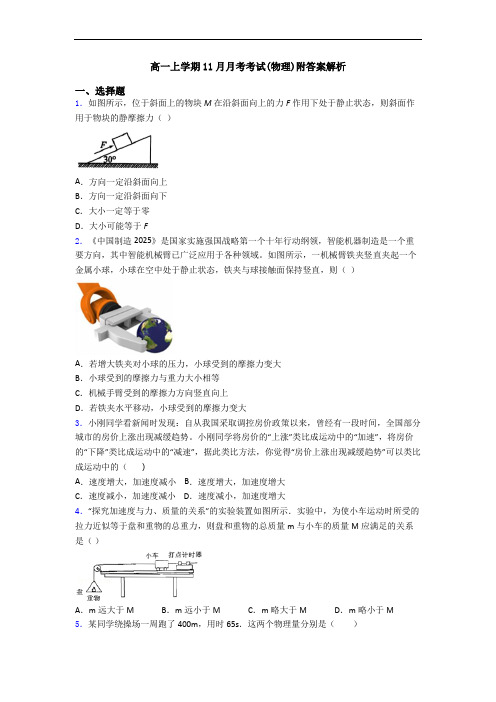 高一上学期11月月考考试(物理)附答案解析