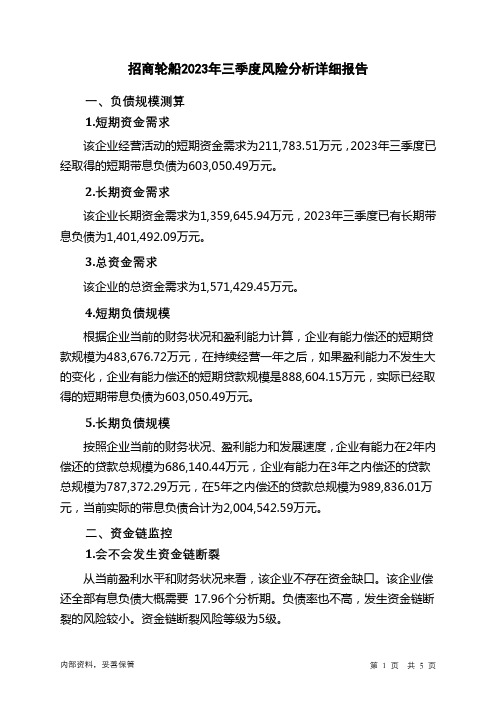 601872招商轮船2023年三季度财务风险分析详细报告