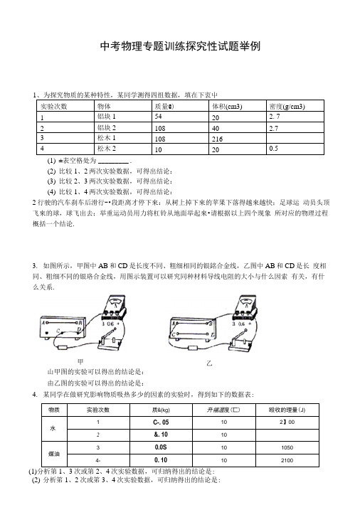 中考物理专题训练探究性试题举例.docx