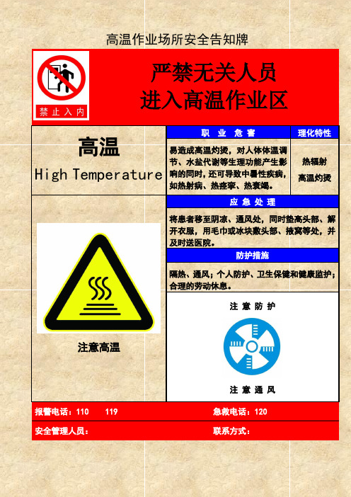 工贸企业作业场所风险告知牌