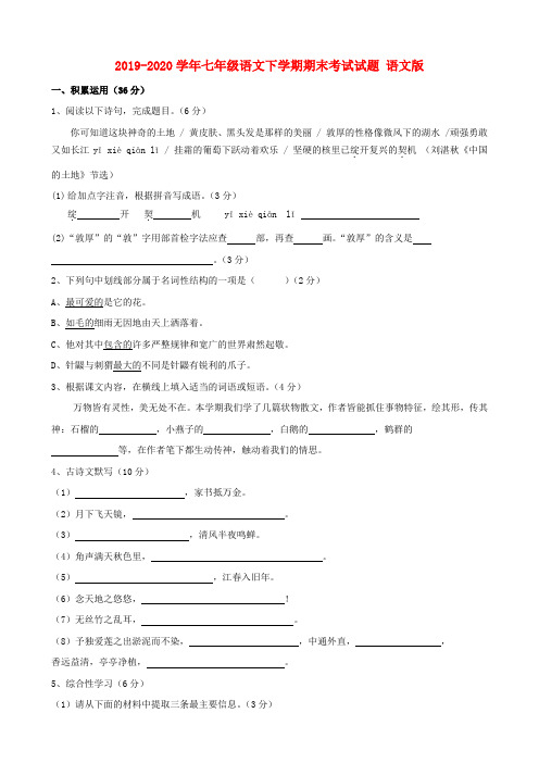 2019-2020学年七年级语文下学期期末考试试题 语文版