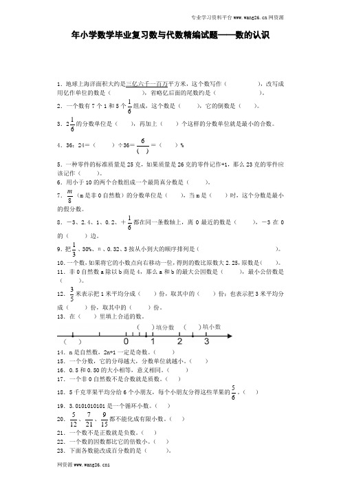 2020年人教版小学数学六年级下册：小学数学毕业复习试题-数的认识-通用版(附答案)