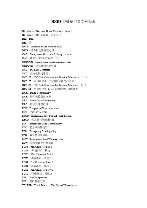 HXH3型机车中英文对照表