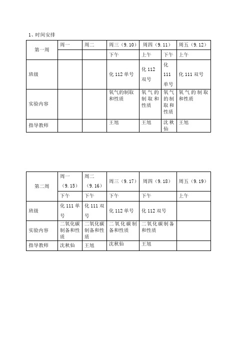 化学专业技能实训安排表