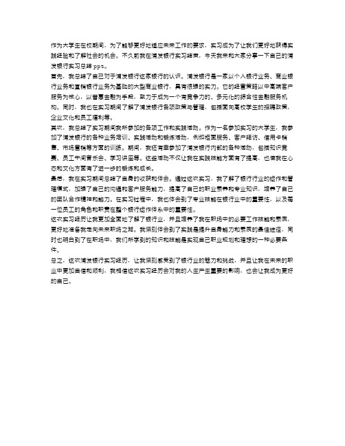 大学生浦发银行实习总结ppt