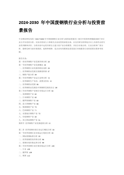 2024-2030年中国废钢铁行业分析与投资前景报告