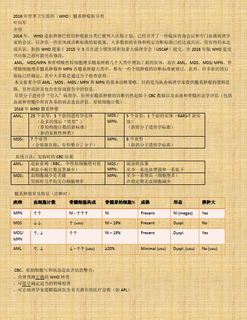 2016年世界卫生组织(WHO)髓系肿瘤新分类