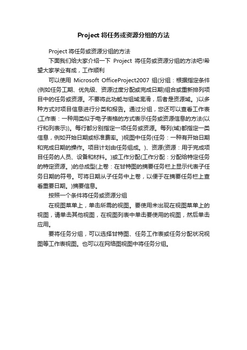 Project将任务或资源分组的方法