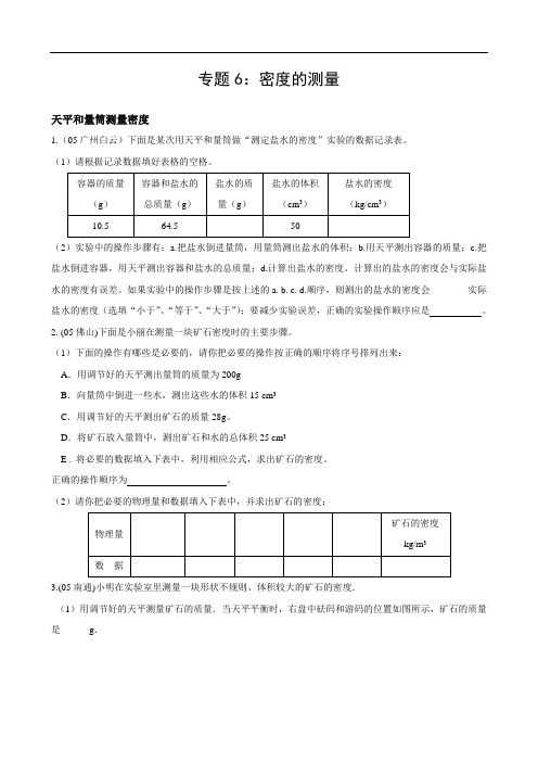 物理实验探究专题6密度的测量