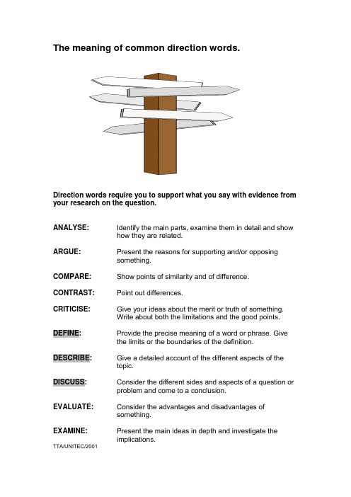 The meaning of common direction words